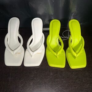 Forever 21 White and Neon Green Sandals